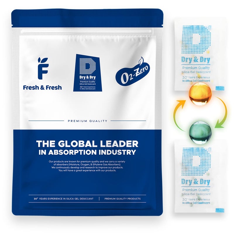 Dry & Dry Indicating Silica Gel Packets Desiccants - Food Safe Silica Packs, Silica Gel Packets, Desiccant Packs for Food Storage - Orange & White - 100 Packets (5 Gram) - Image 1
